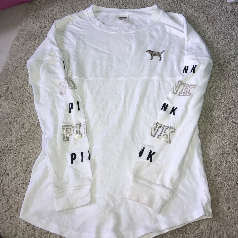 Pink varsity crew neck